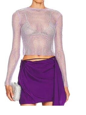 Fleur du Mal Lilac Rhinestone Fishnet Top